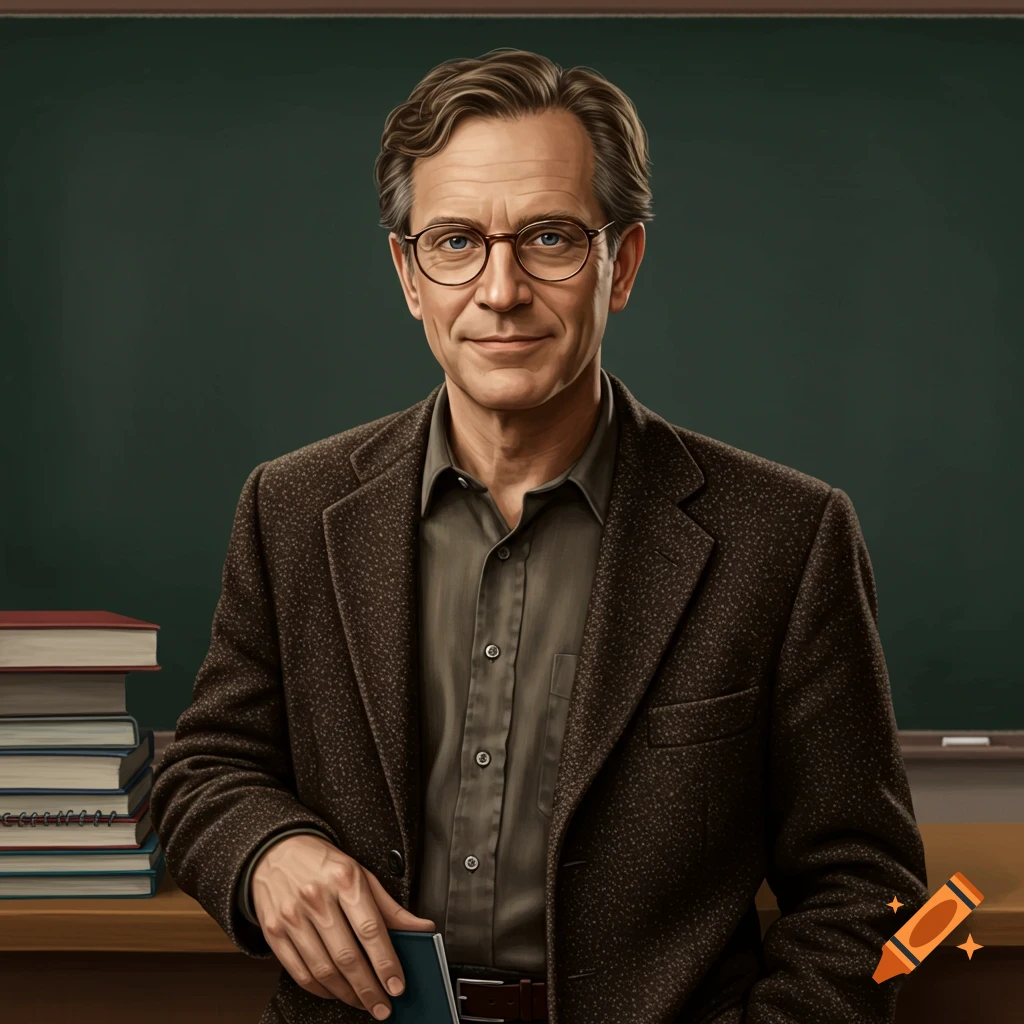 A male teacher in a classroom