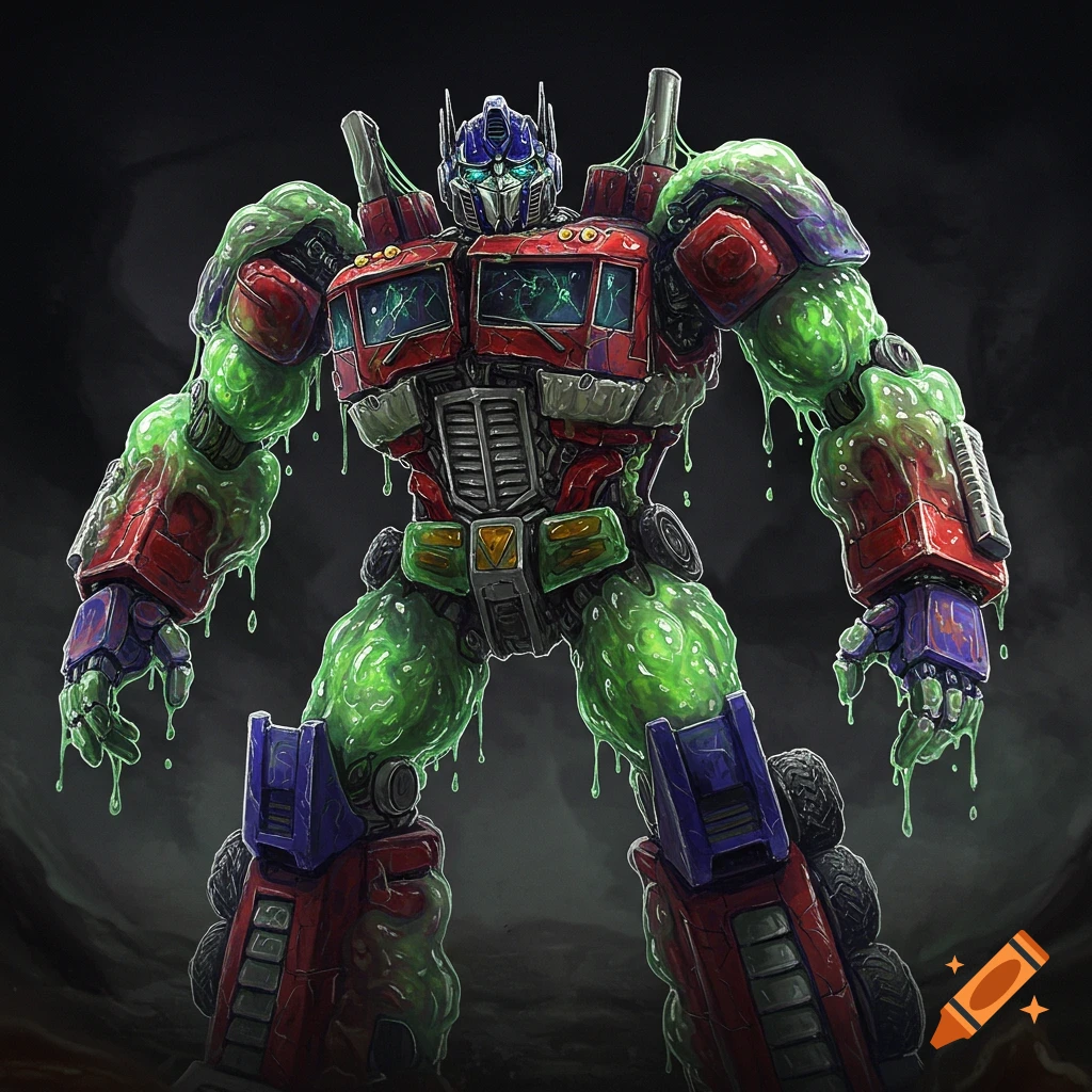 Optimus Prime covered in green mucus