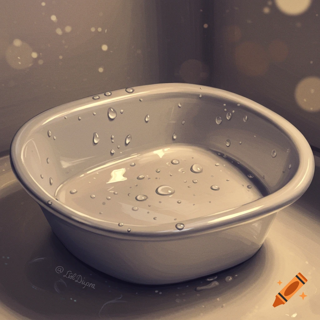 A basin filled with water droplets.