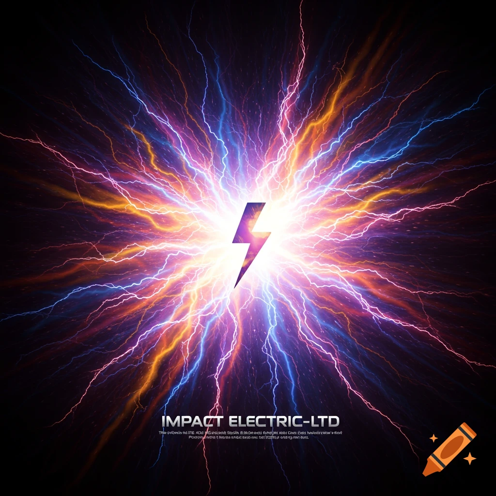 A lightning bolt logo emitting colorful electrical sparks