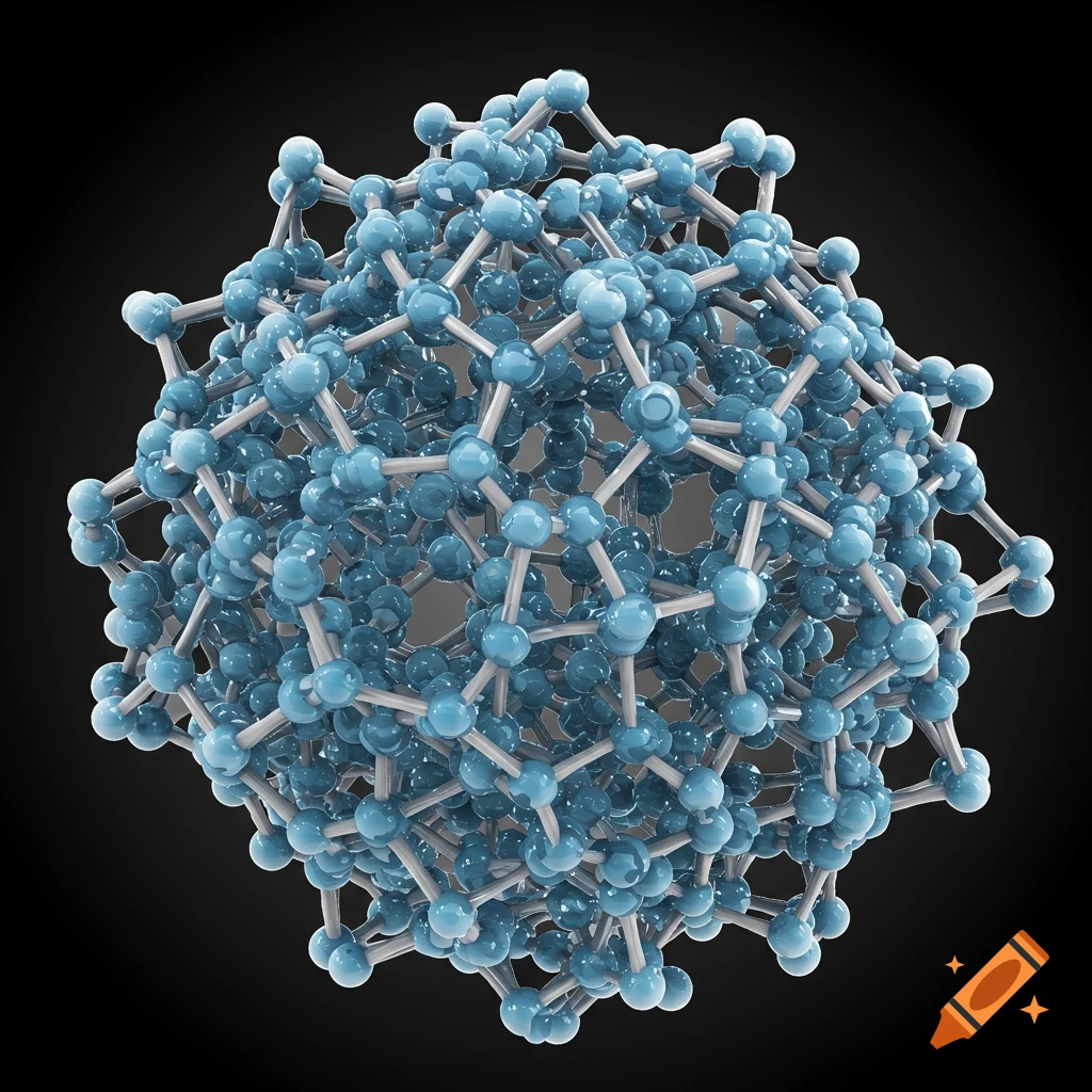 3D render of a molecular lattice structure made of blue spheres connected by grey rods