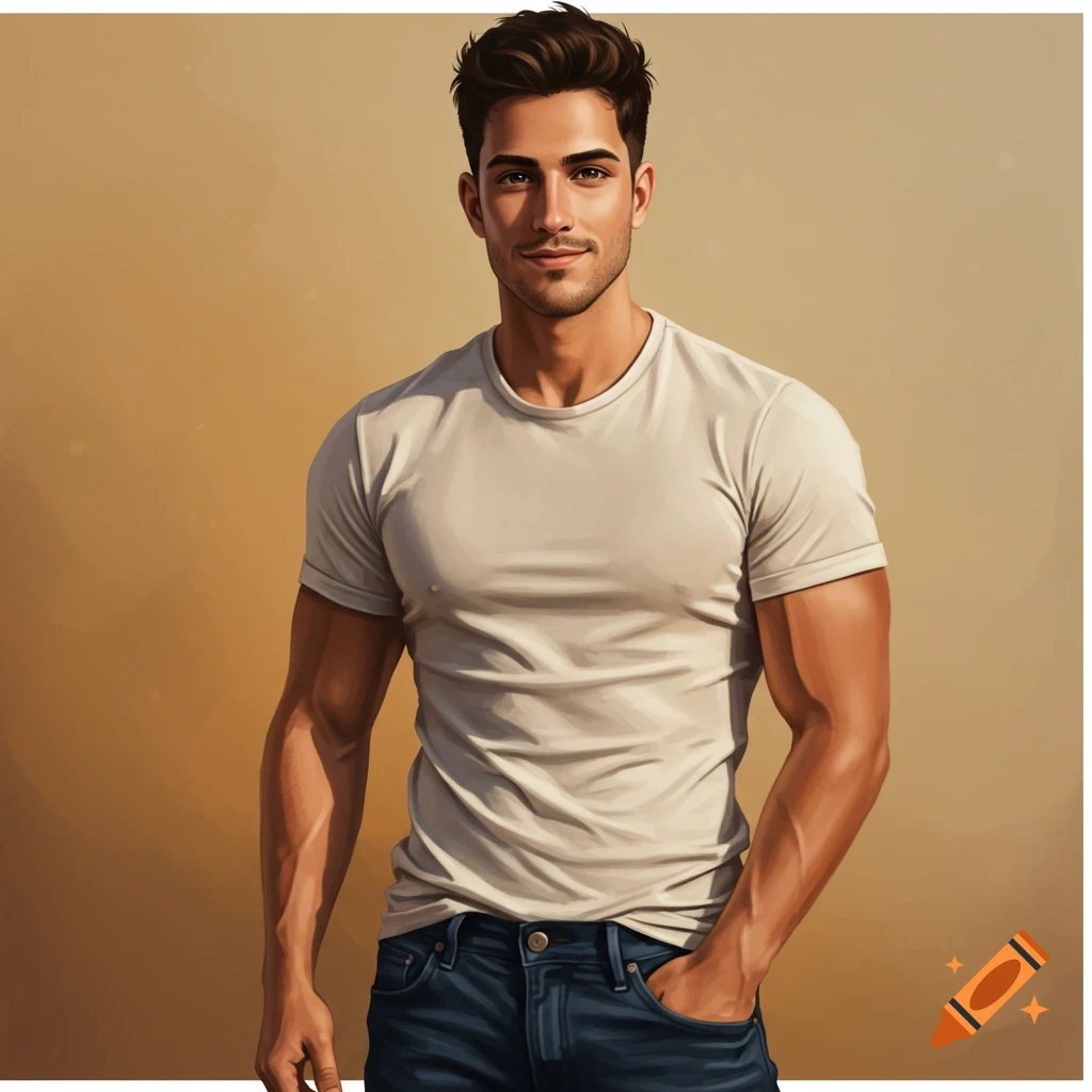 A man in a white t-shirt and jeans.