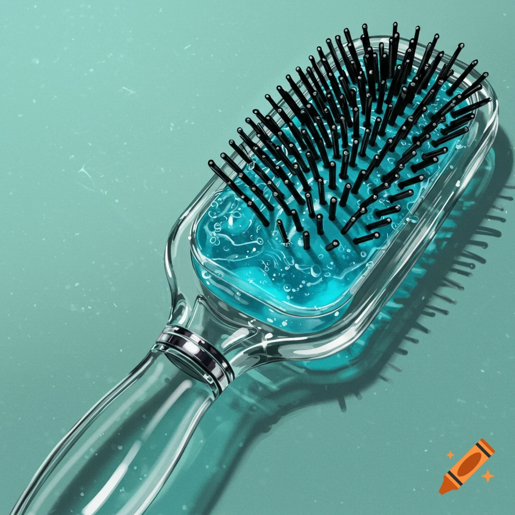 A transparent hairbrush filled with blue gel