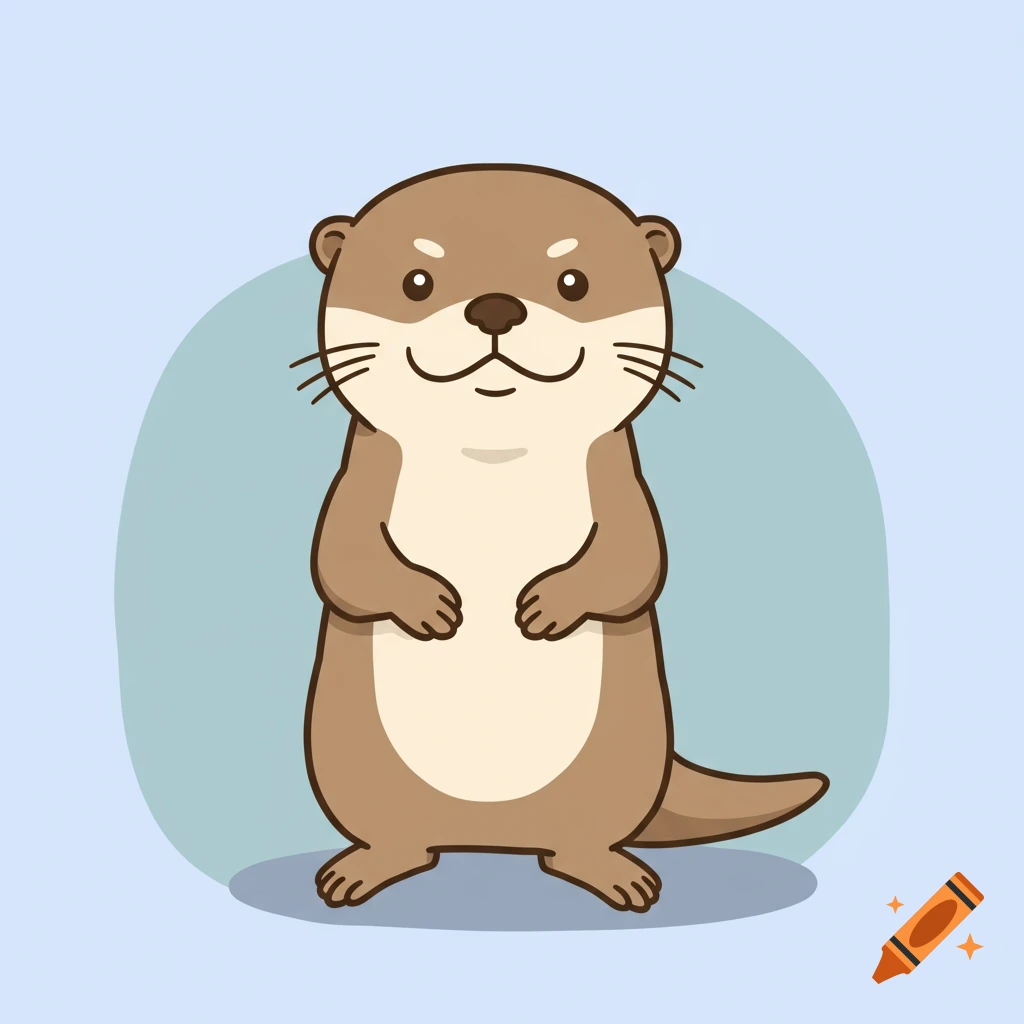 A cute cartoon otter stands on a light blue background.