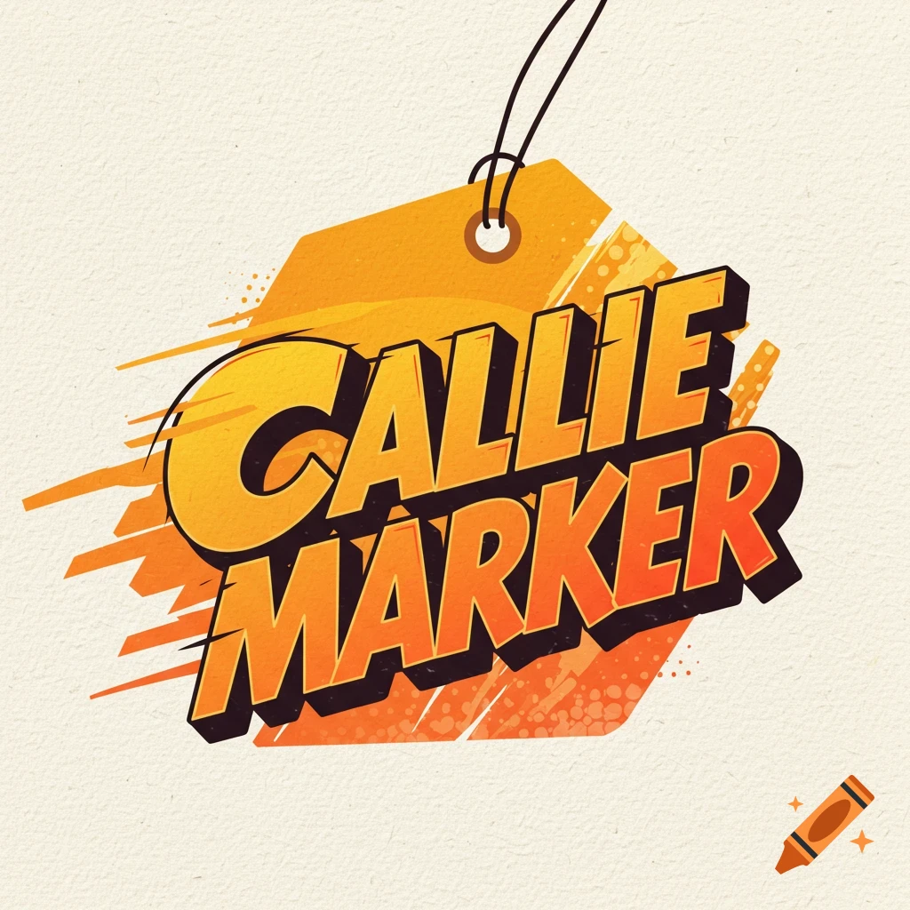 Digital illustration of an orange and yellow tag with 'CALLIE MARKER' text.