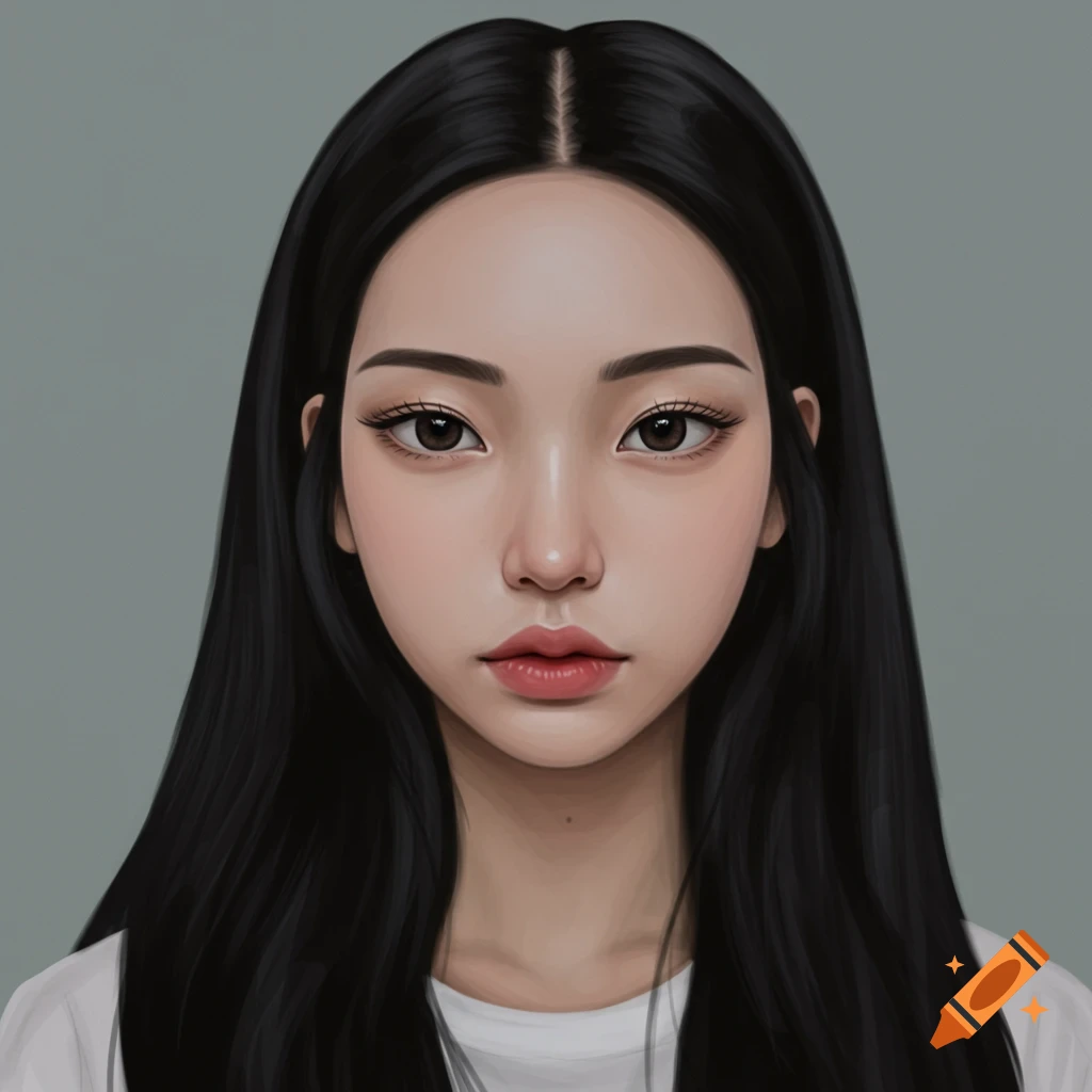 Portrait of a young woman with long black hair.