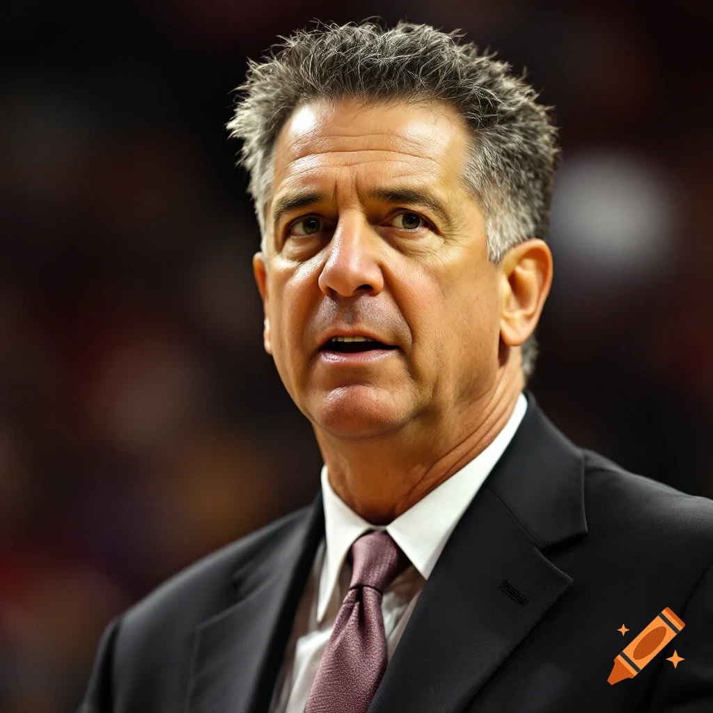 A man in a suit and tie, identified as a coach, looks forward with a determined expression.