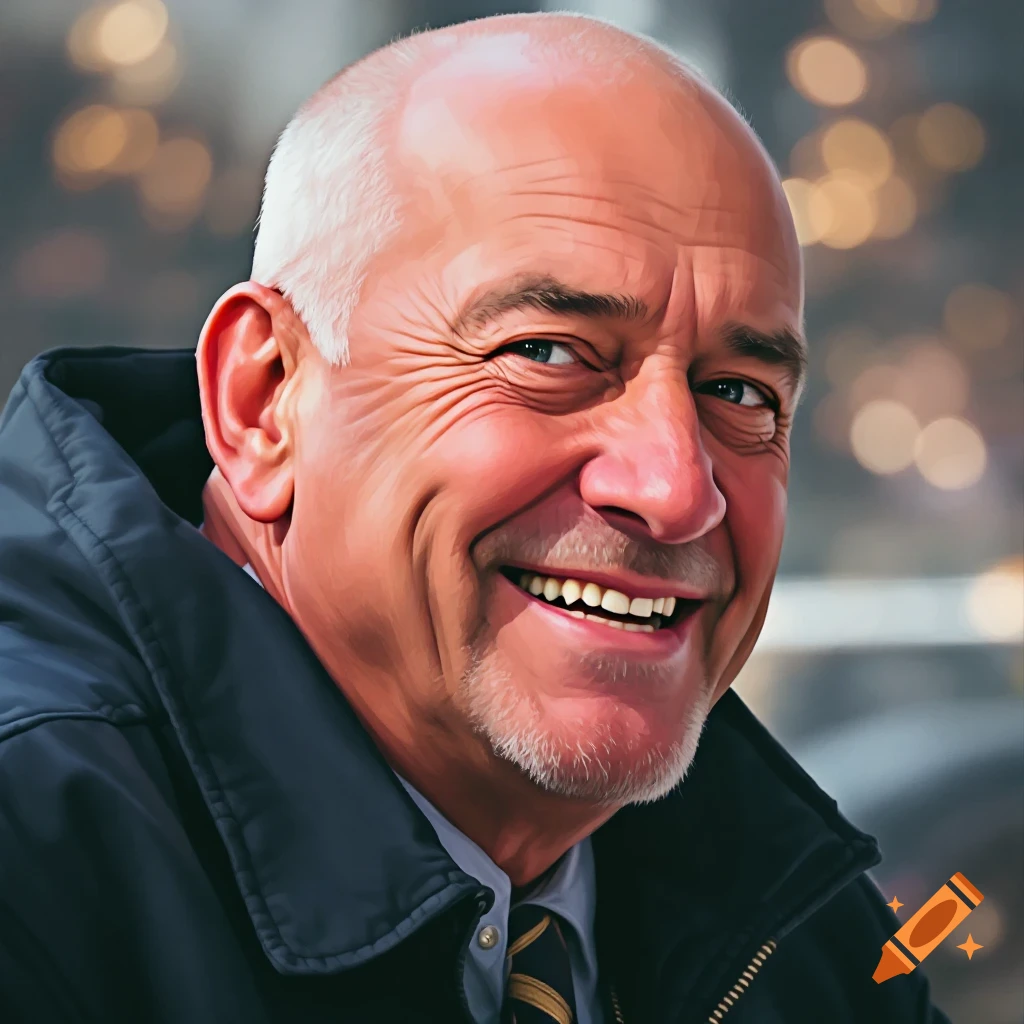 Portrait of a smiling older man with a bald head.