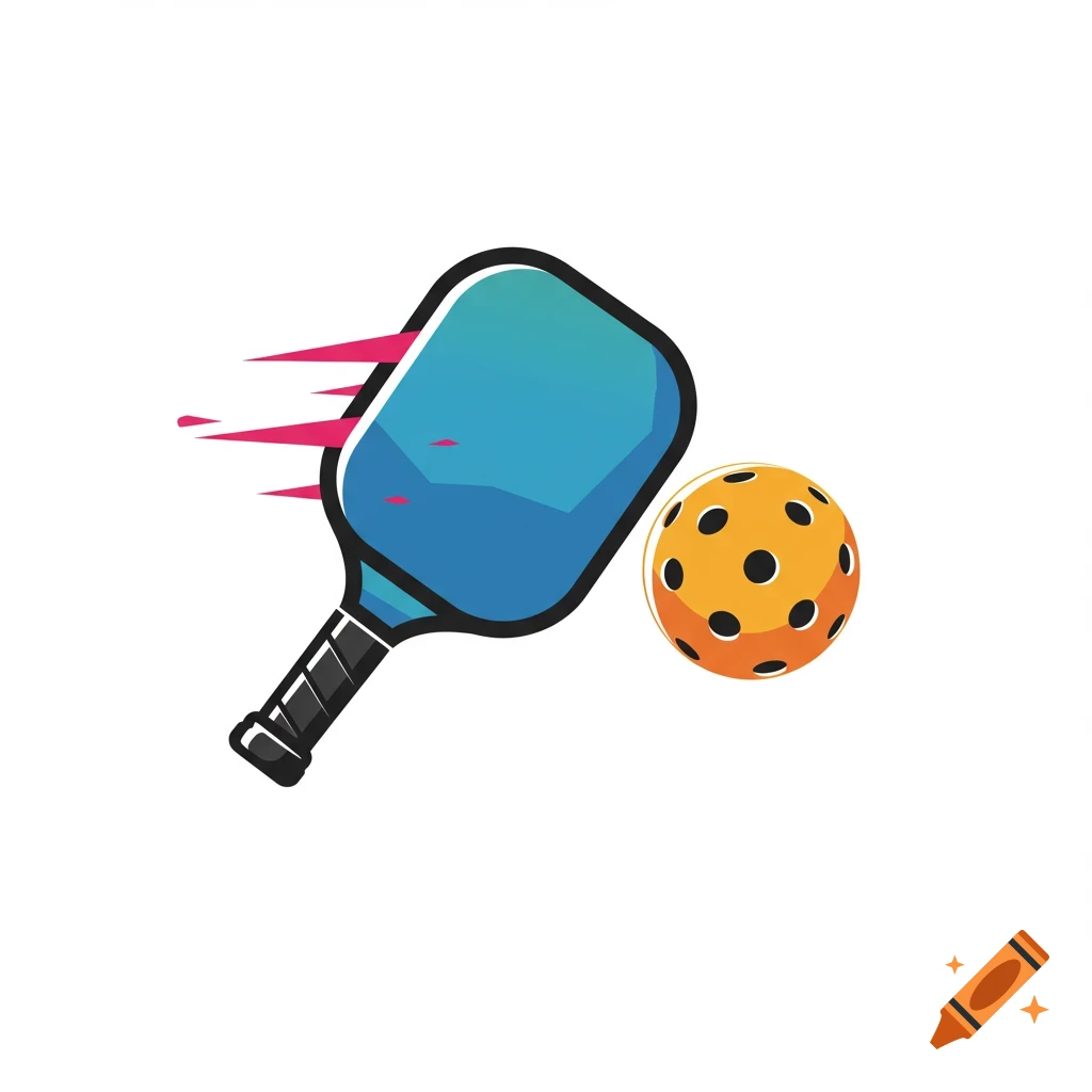 Pickleball paddle hitting a ball with motion lines, illustration