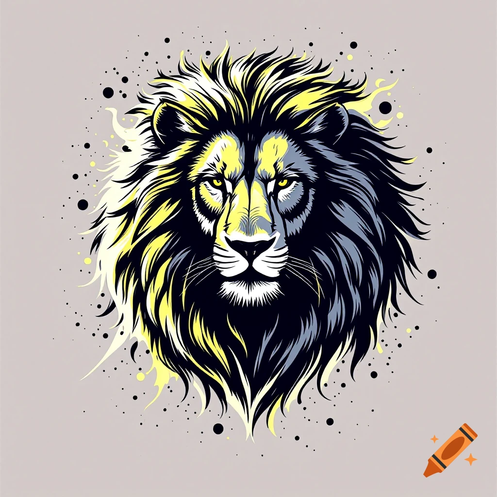 Stylized illustration of a lion's head with a flowing mane against a neutral background.