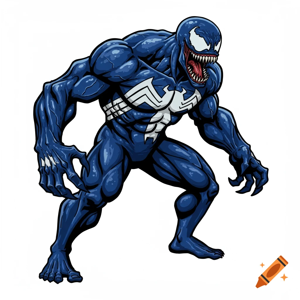 Full body illustration of the Marvel character Venom in a comic book style.