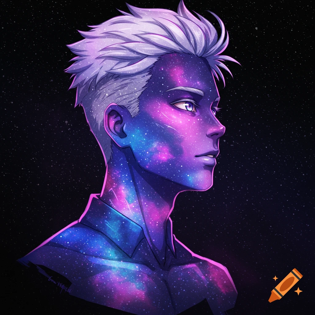 Anime portrait of a person with galaxy skin