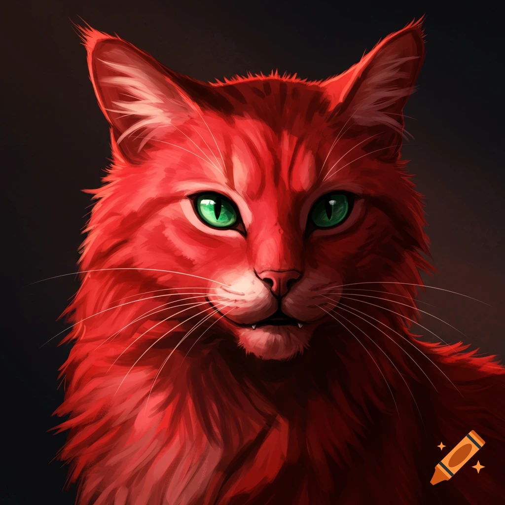 A red cat with green eyes