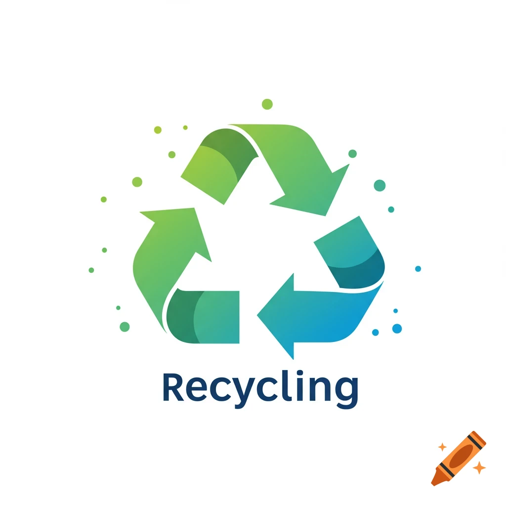 A recycling logo with green and blue arrows and the word 'Recycling'.