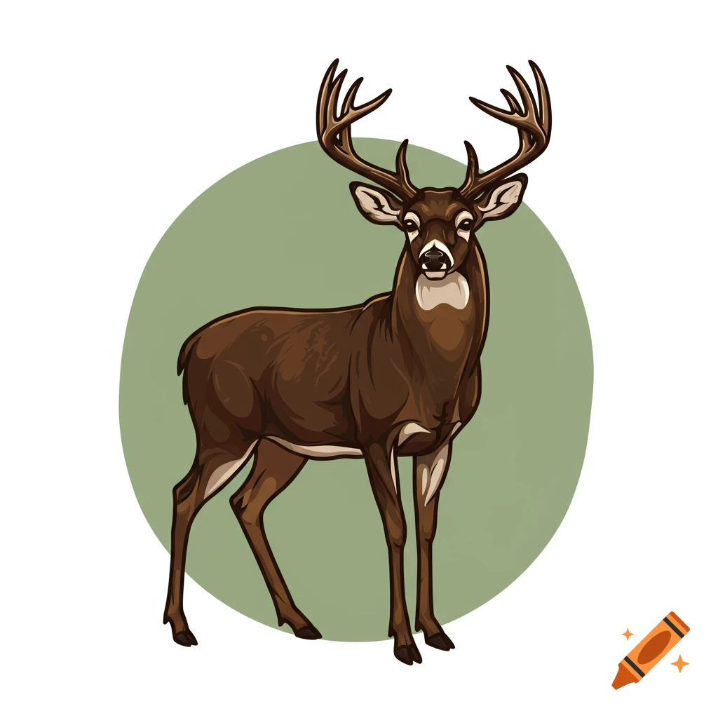 A vector graphic illustration of a brown deer with large antlers standing.
