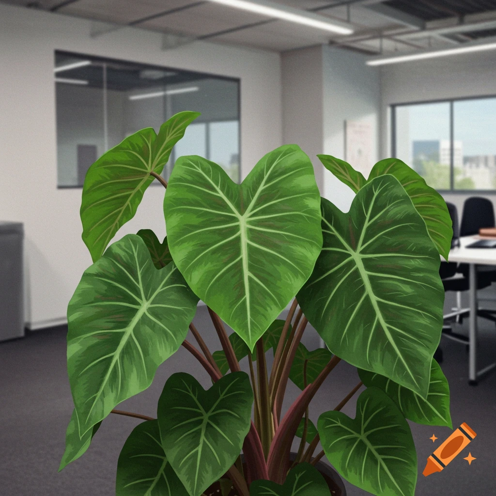 Elephant ear plant in an office.