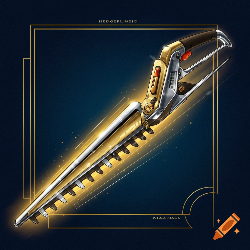 An Art Deco stylized golden and silver hedge trimmer.