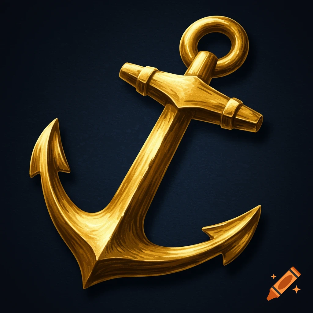 A gold anchor on a navy blue background.