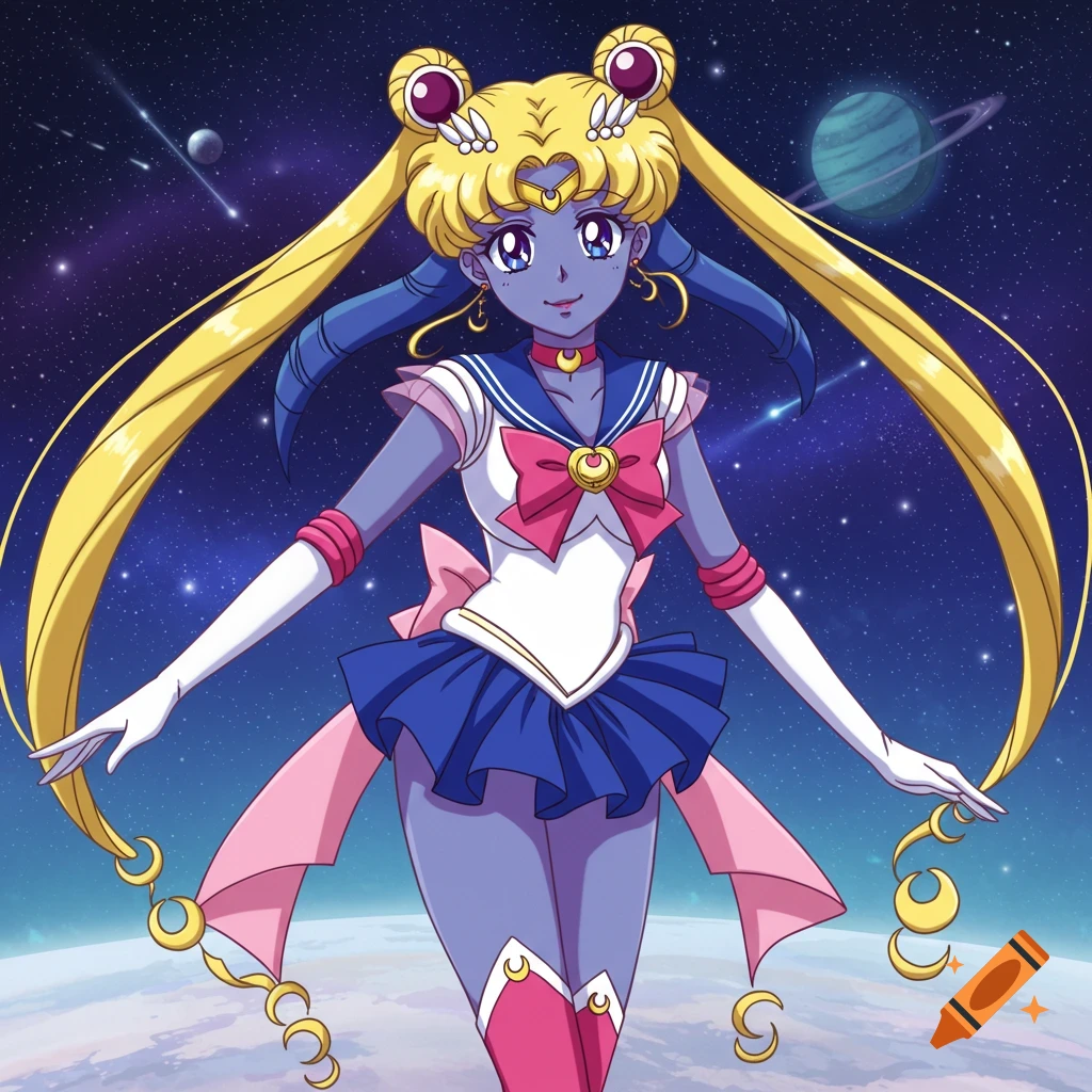 An anime-style character combining Twilek and Sailor Moon in space.