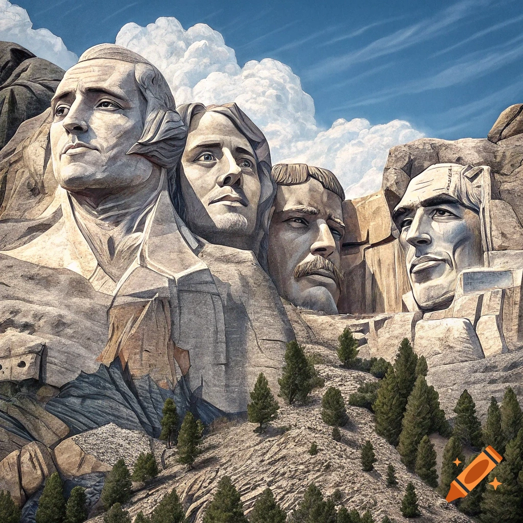 Mount Rushmore with faces of Adin Ross, Kai Cenat, IShowSpeed, and HasanAbi carved into the mountain