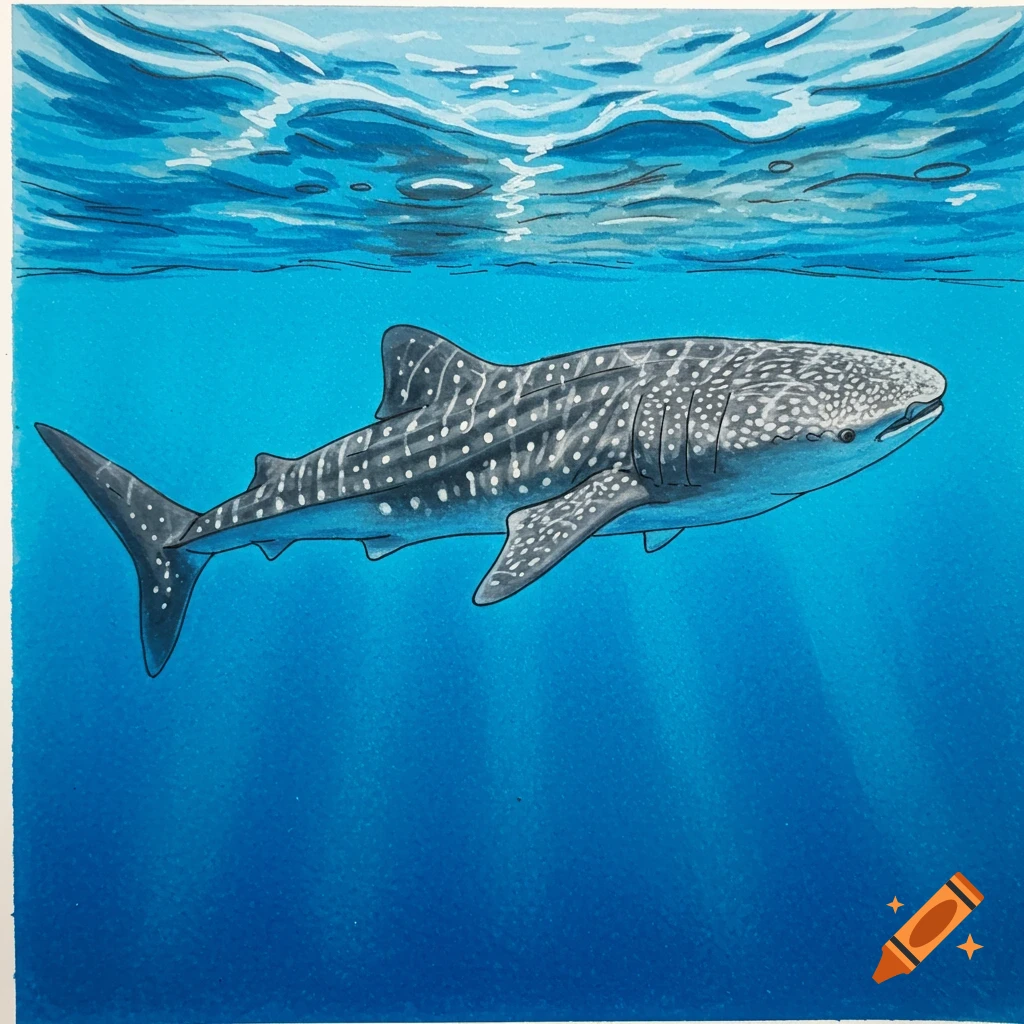 Drawing of a whale shark swimming underwater
