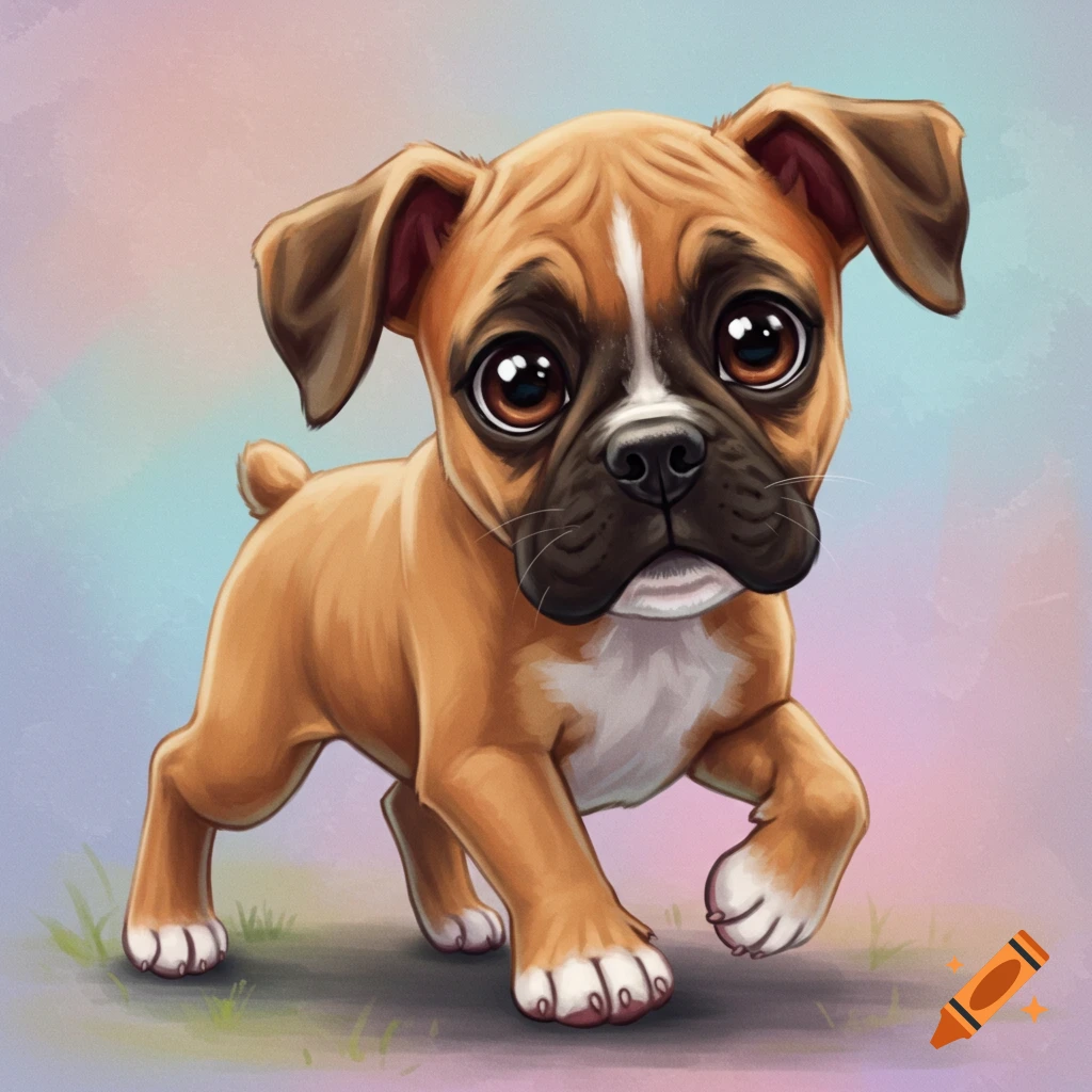 A cute boxer puppy is walking.