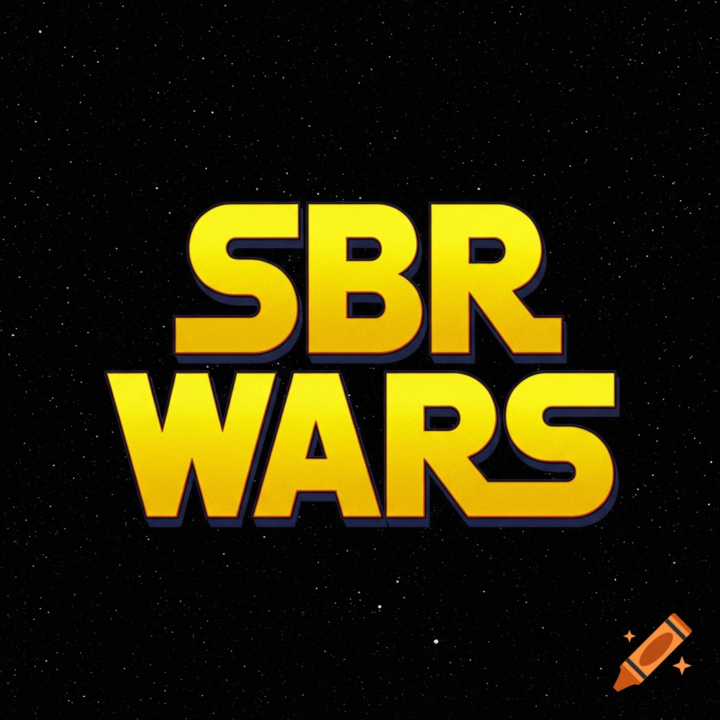 Yellow text 'SBR WARS' in a Star Wars style font on a starry black background.