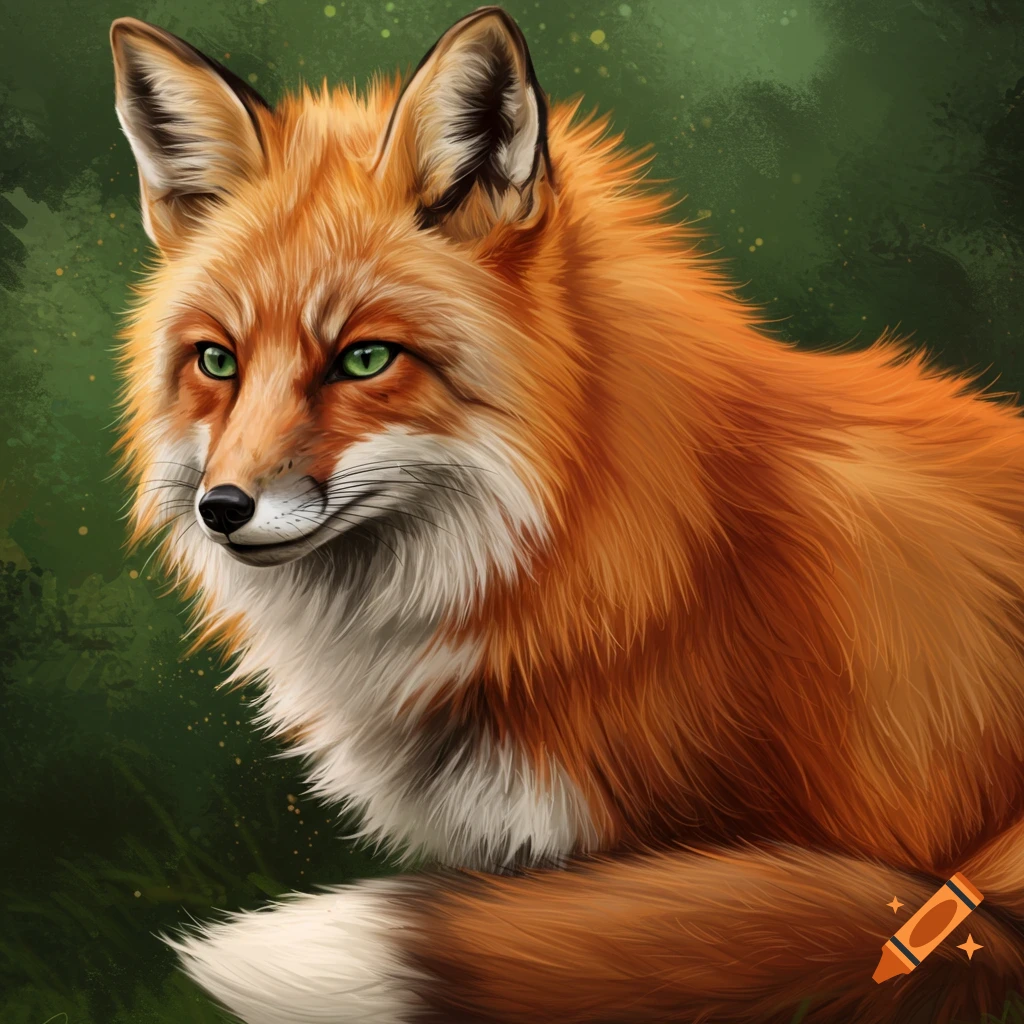 A red fox with green eyes
