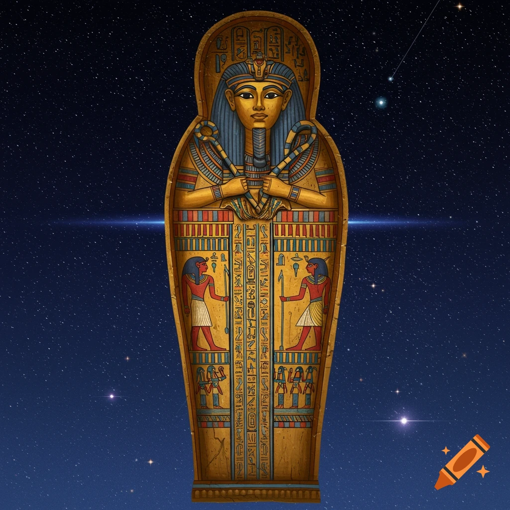 An Egyptian sarcophagus floating in space