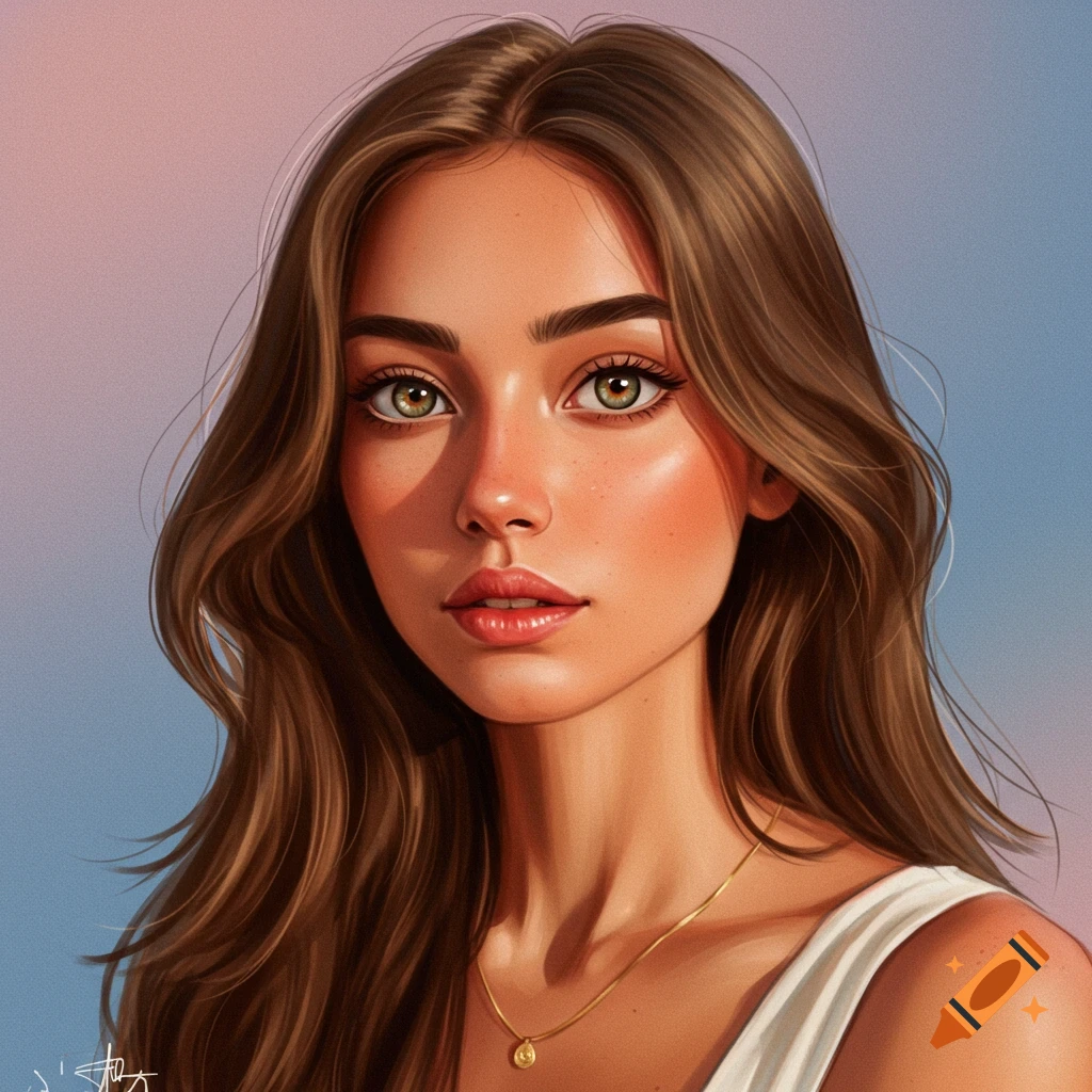 Close-up portrait of a young woman with brown hair and hazel eyes.