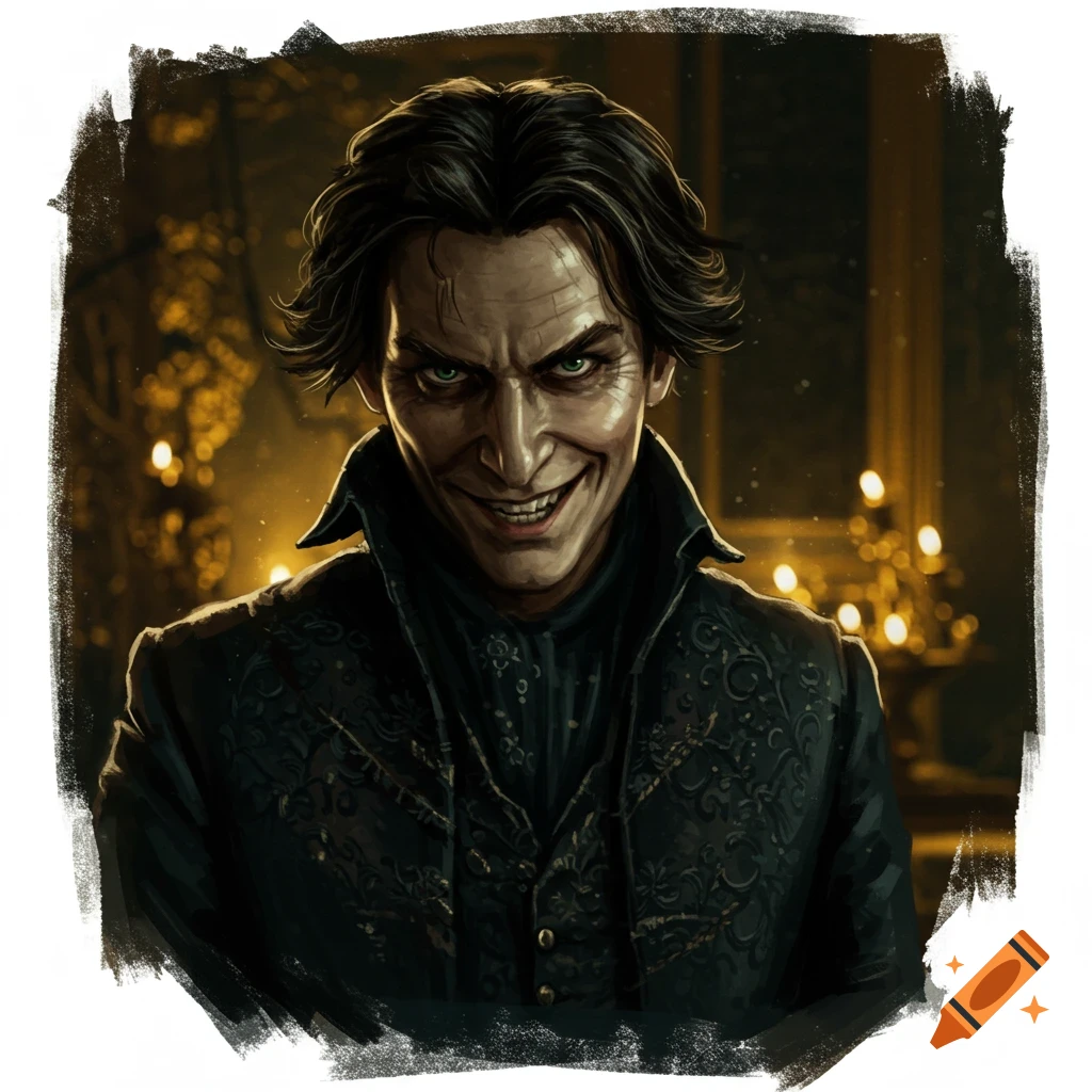 A fantasy character with a sinister smile