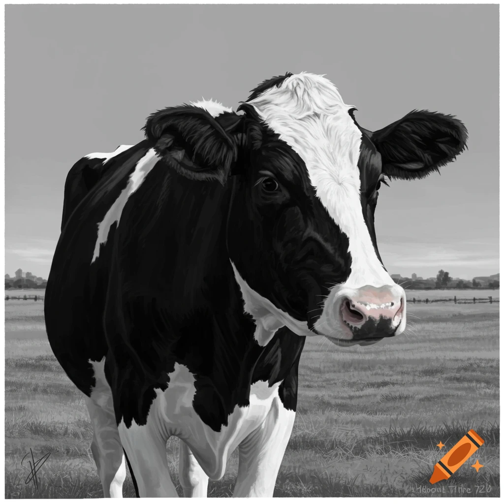 A black and white Holstein cow standing in a field.