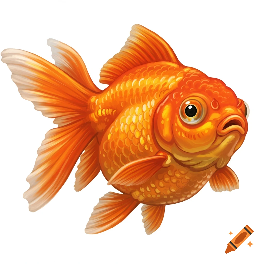 An orange goldfish on a white background