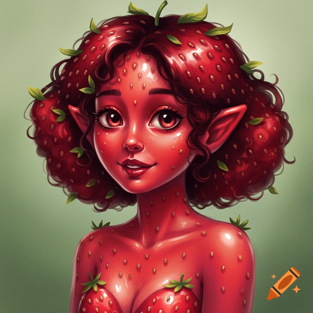 A fantasy woman with strawberry skin and hair