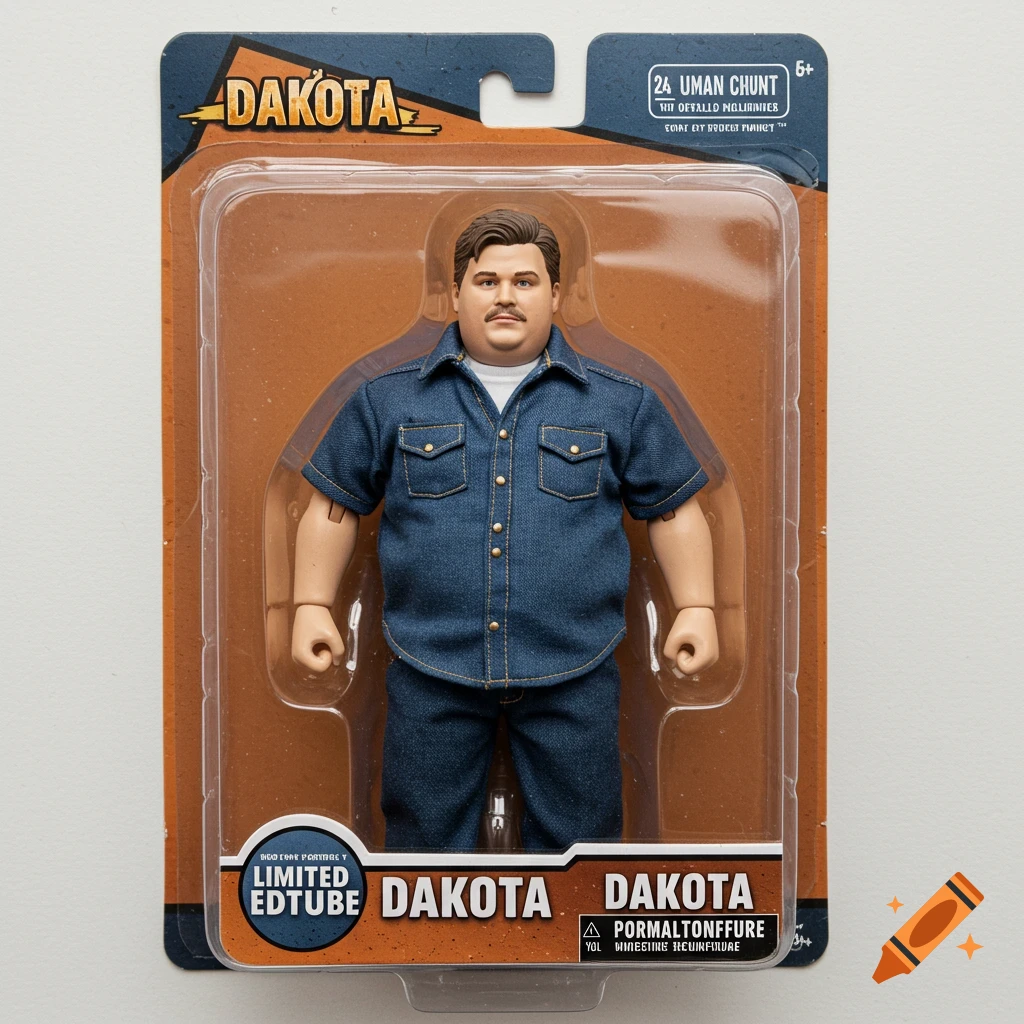 Photorealistic action figure of a man in a denim shirt and jeans, in blister packaging.