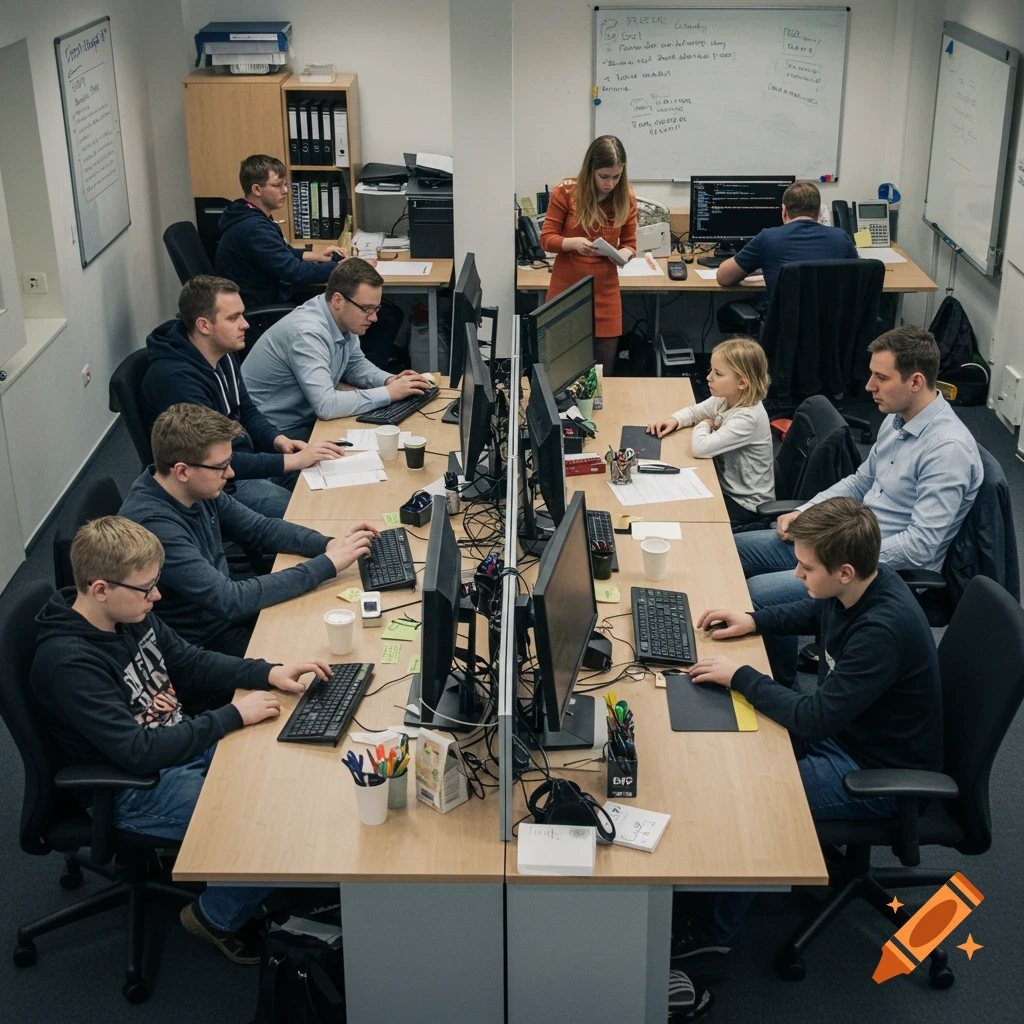 Group of people working on computers in an office
