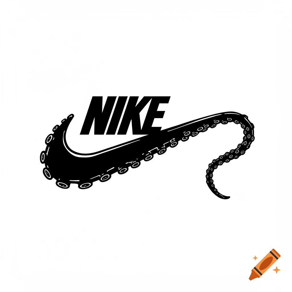 Nike logo with a black octopus tentacle instead of a swoosh