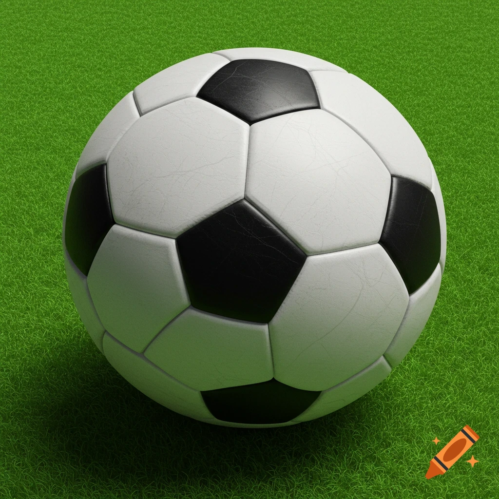 A black and white soccer ball sits on green grass.