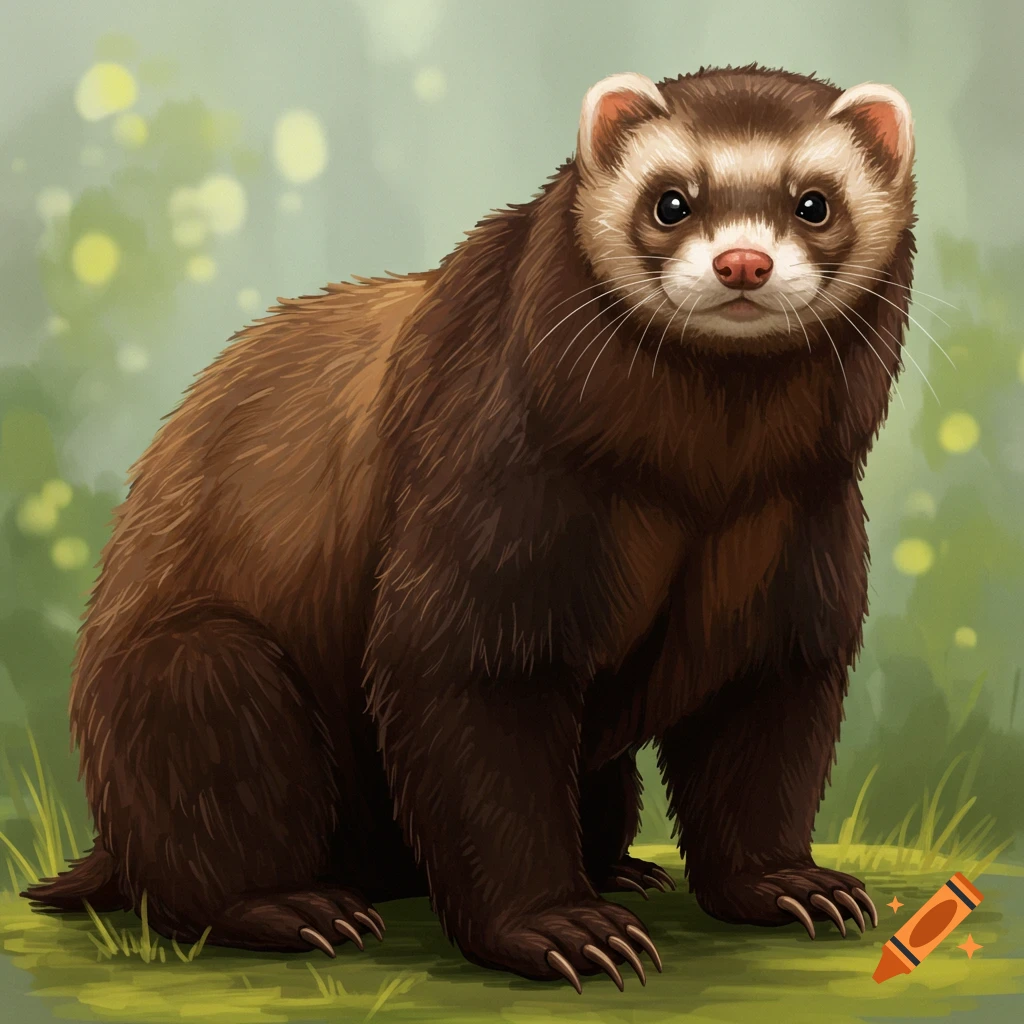 An image of a bear and ferret hybrid animal sitting on grass
