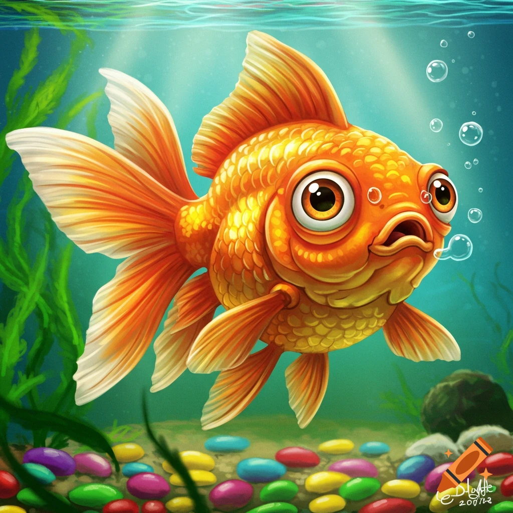 Cartoon goldfish in an aquarium