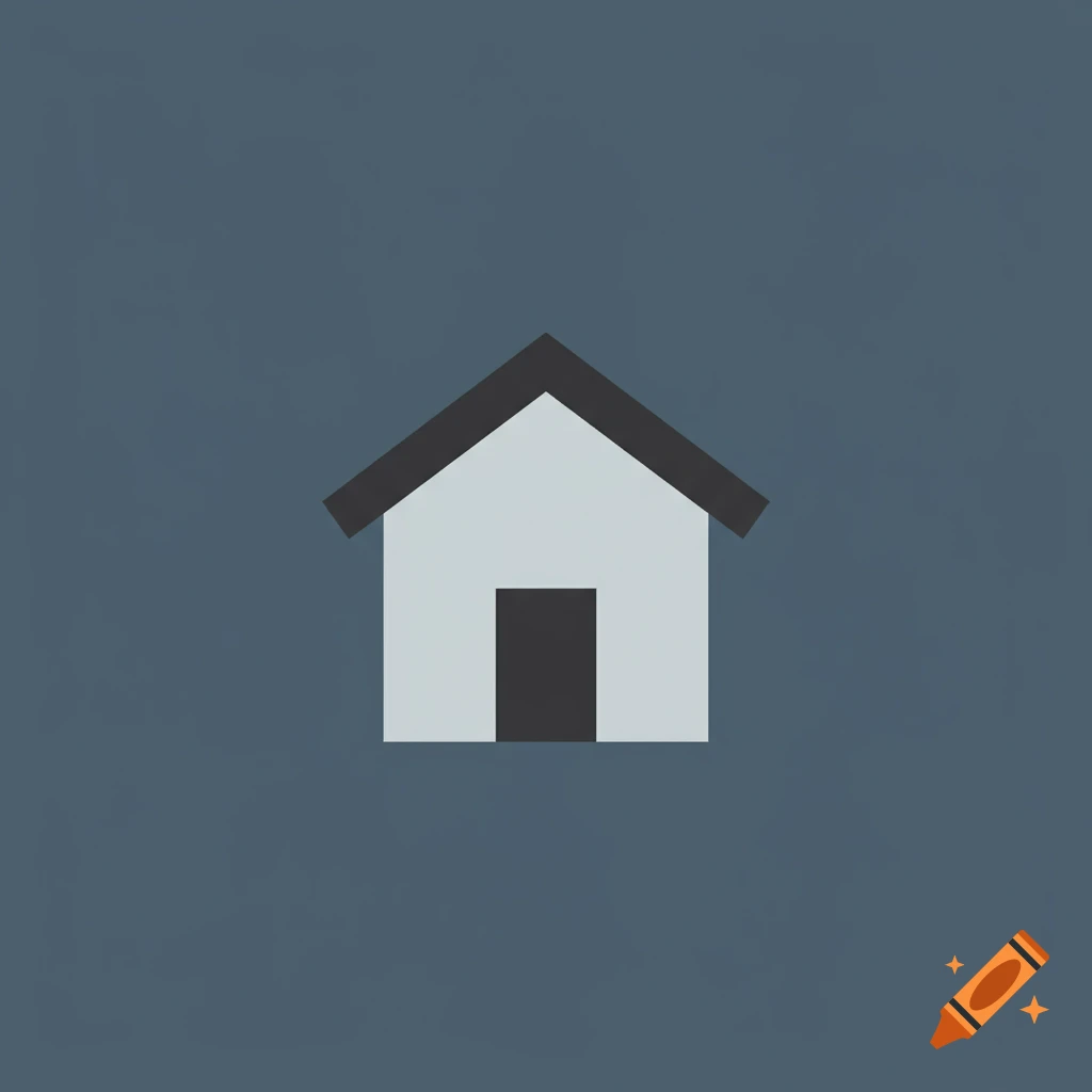 Simple white house icon with a black roof and dark grey door on a dark blue background.