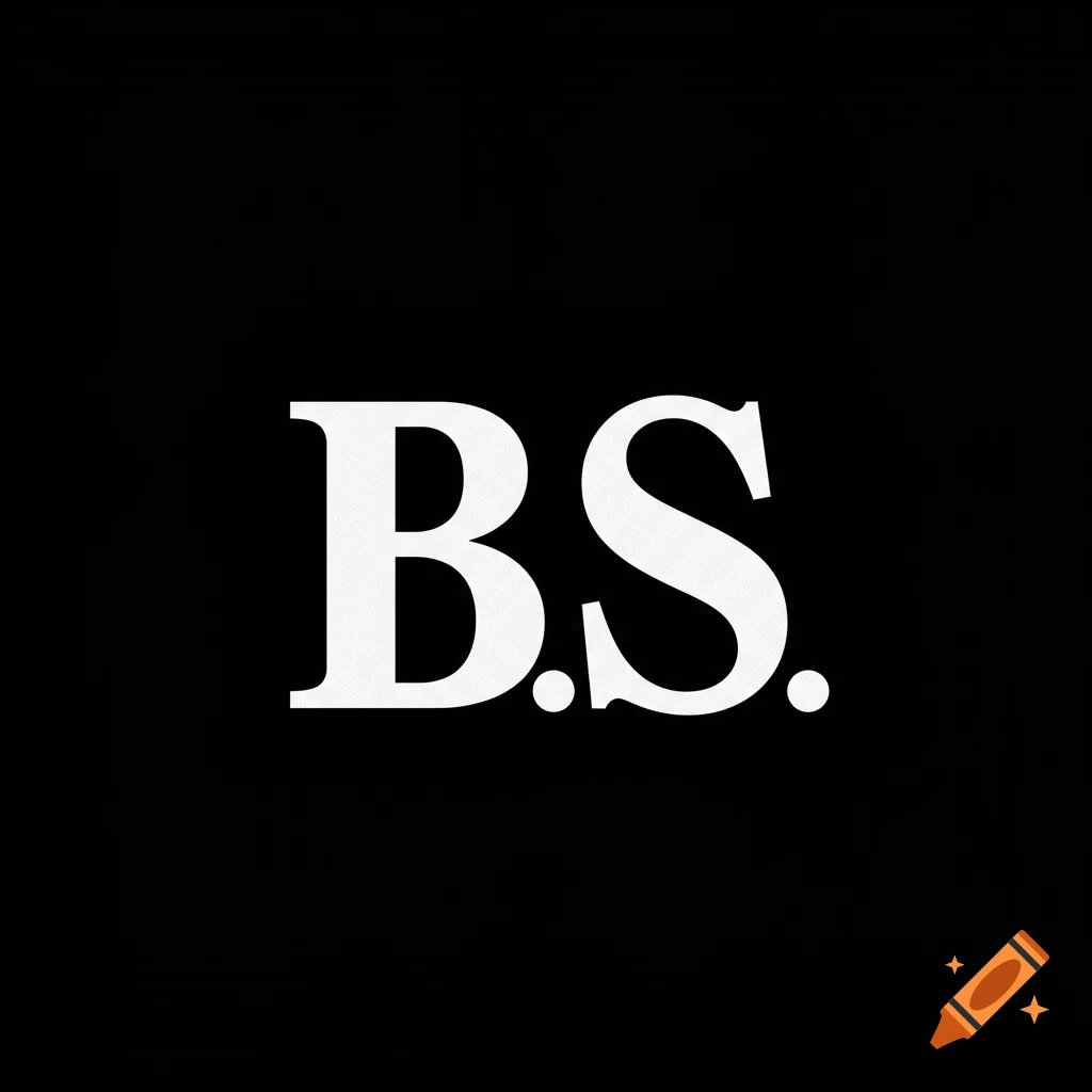 White letters B.S. on a black background.