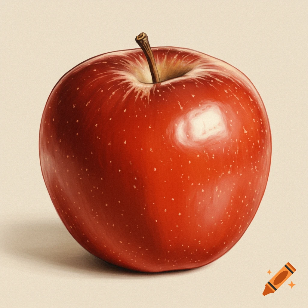 A realistic illustration of a single red apple on a light background.