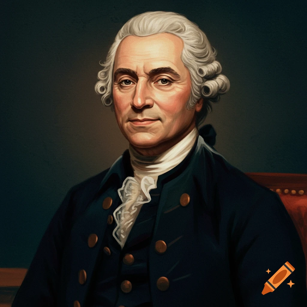 Portrait of a man in 18th-century attire and powdered wig.