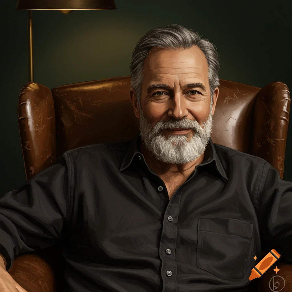 A mature man with a beard is sitting in a leather chair.