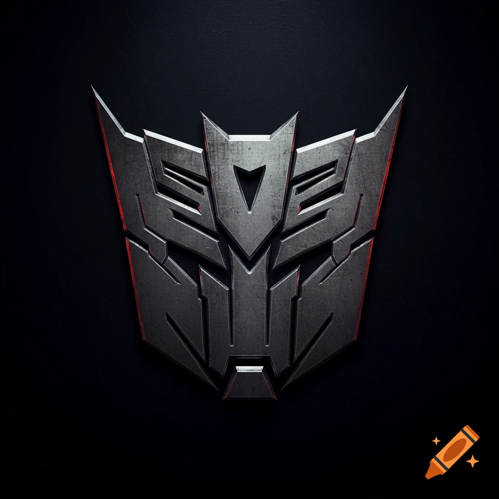 A metallic symbol inspired by the Transformers Autobot and Decepticon insignias.