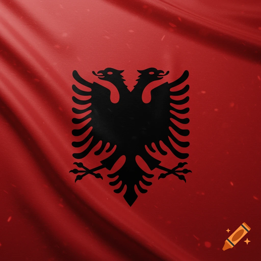 The red flag of Albania with a black double-headed eagle symbol, shown with a rippling effect.