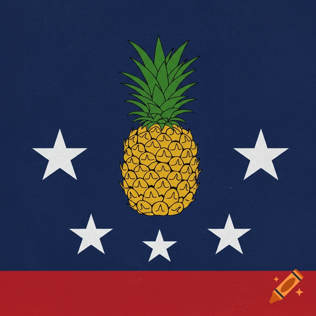 An illustration of a flag featuring a pineapple and stars.