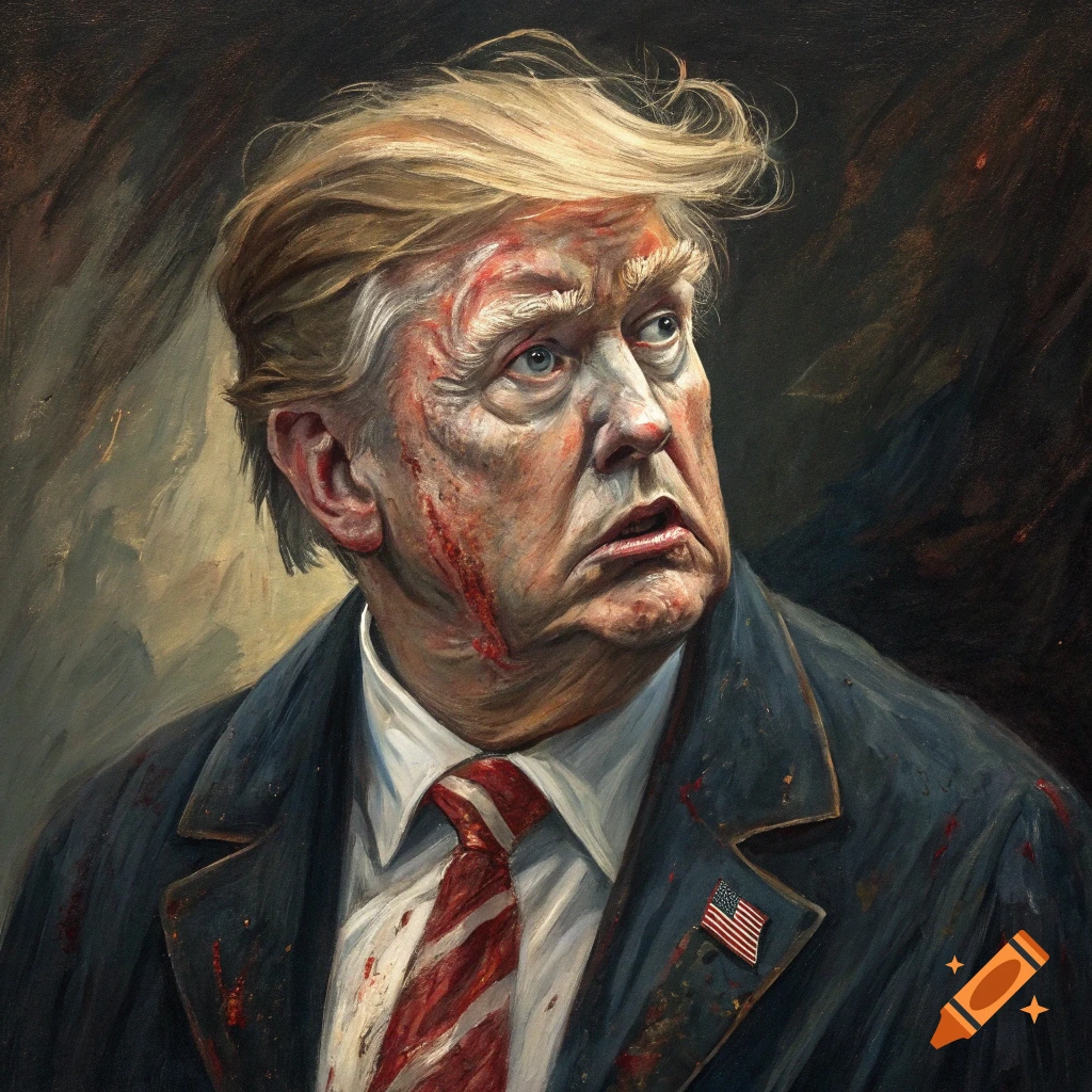 Painting of Donald Trump with injuries, in the style of Francis Bacon.