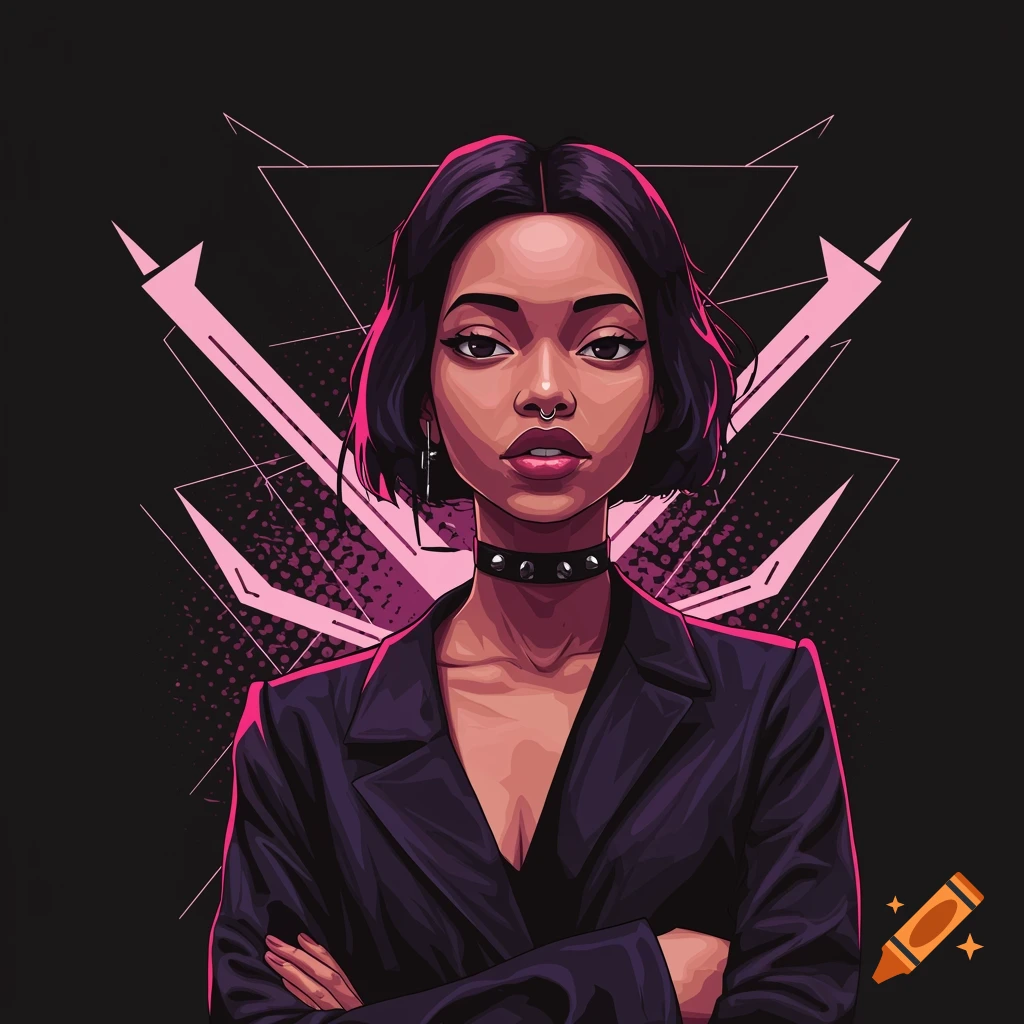 Stylized vector portrait of a woman with a nose ring and spiked collar